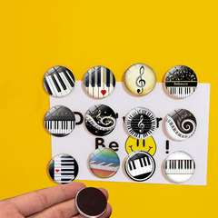 鋼琴音樂符號水晶玻璃冰箱貼25MM圓形創意家居裝飾磁性白板貼禮物