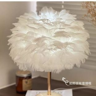 Feather Table Lamp Girls Bedroom Touch Table Lamp Bedside Lamp Light Luxury Decoration Romantic Warm Birthday Gift