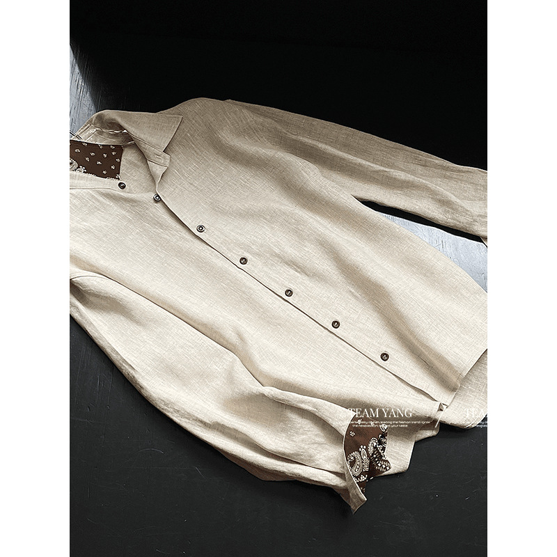 Old Money Style Cashew Pattern Linen Shirt Men's Long-Sleeved Summer Light and Breathable Cool Casual Shirt Cotton and Linen Jacket