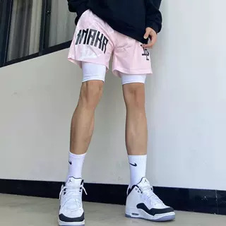 New American-Style Trendy Sports Fitness Running Basketball Shorts, Above the Knee, Loose Fit, Quick-Dry, Faux Two-Piece New American-Style Trendy Sports Fitness Running Basketball Shorts, Above the Knee, Loose Fit, Quick-Dry, Faux Two-Piece
