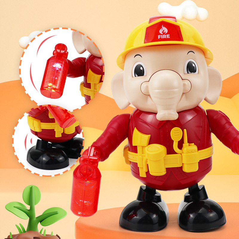 Niños transfronterizos de dibujos animados eléctricos de lucha contra incendios elefante cantando bailando música ligera Niños y niñas bebé juguete puesto al por mayor