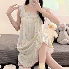 夏天甜美小碎花方领吊带睡裙夏季新款绵绸小清新仙女士睡衣家居服
