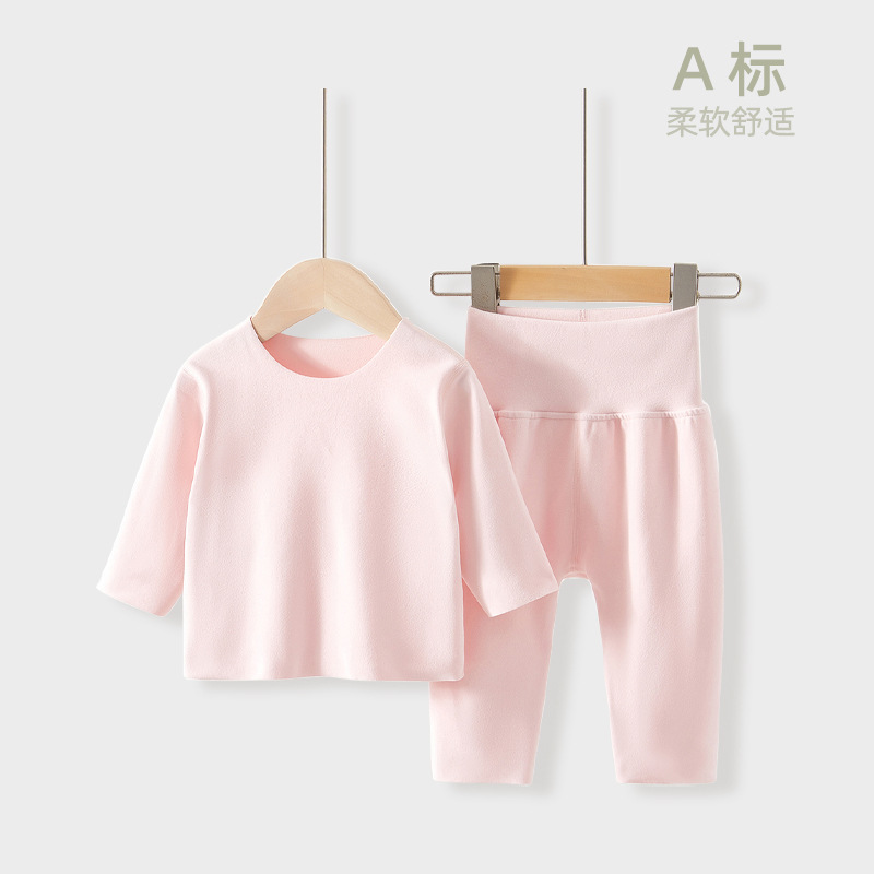 Children's Velvet Pajamas Baby's High Waist Belly Protectors suit Big PP Pants Follow-on Underwear Baby's Autumn Clothes High Waist Warm