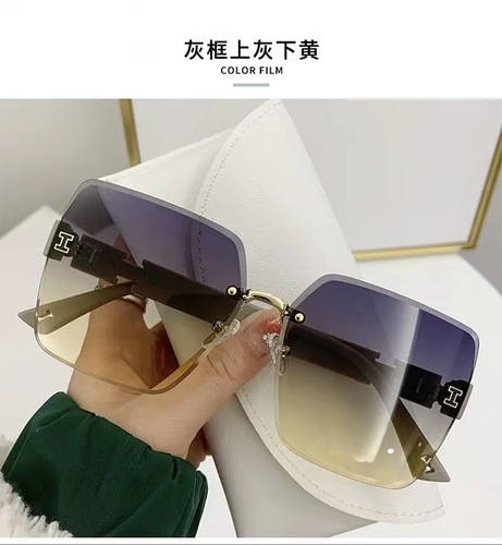  New Trendy Women's Frameless Sunglasses Anti-UV Fashion Glasses Gradient Color High-end Street Photography Sunglasses