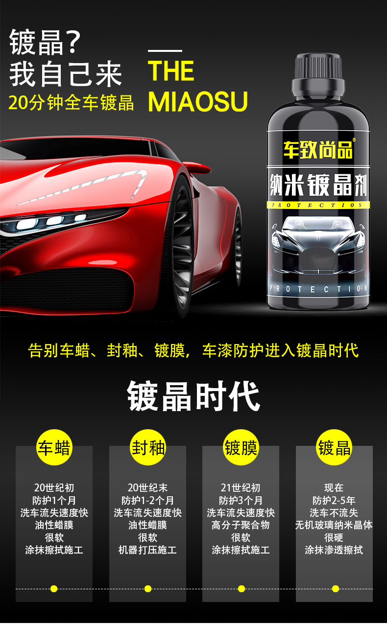 Car Crystal Coating Kit Liquid Glass Anti-Scratch Water-Repellent Nano Crystal Sulfur Crystal Car Paint Spray Coating Agent for Paint Surface