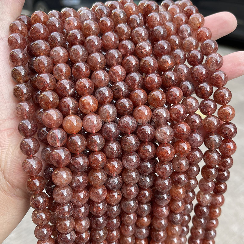 晶德珠宝 天然老矿红胶花草莓晶共生矿散珠diy饰品配件半成品批发|undefined