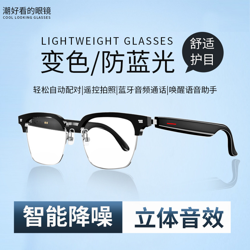 2024 new wireless bluetooth headset glasses intelligent noise reduction music myopia glasses frame anti-blue light remote control sunglasses