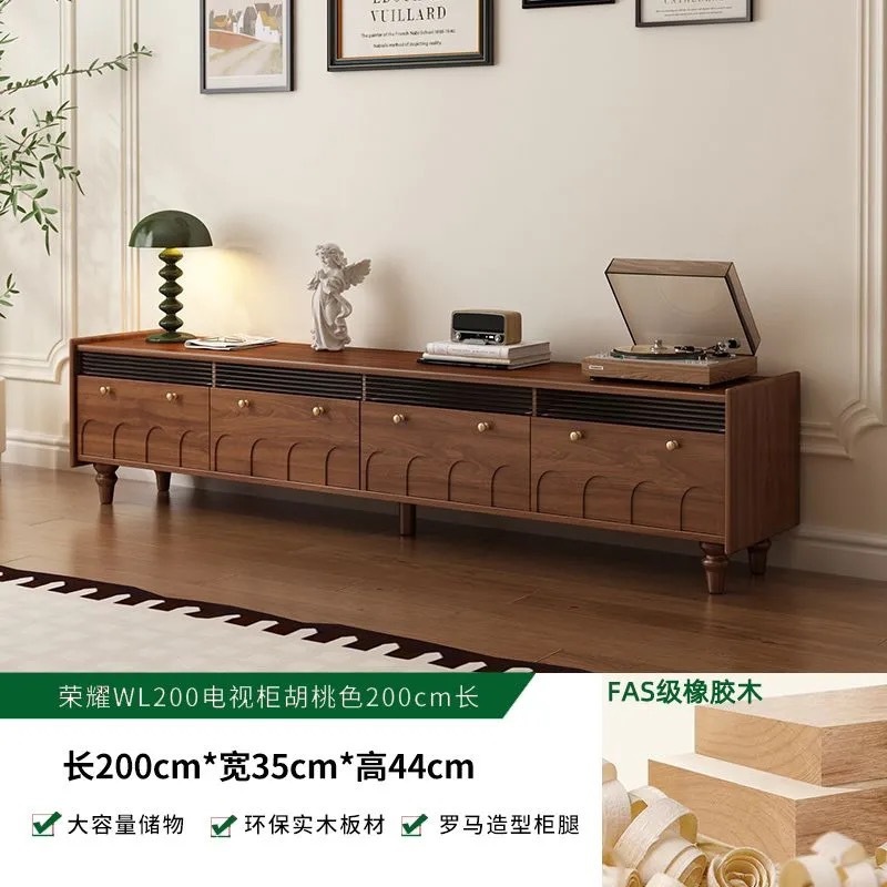 中古风电视柜客厅落地一体美式电视柜收纳柜复古烤漆全实木电视柜|undefined