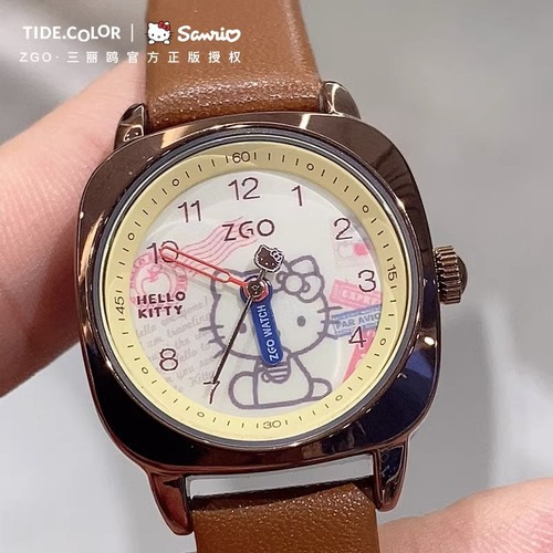 ZGO Zhenggang Sanrio co-branded watch literary retro temperament student small square watch helloKitty quartz watch