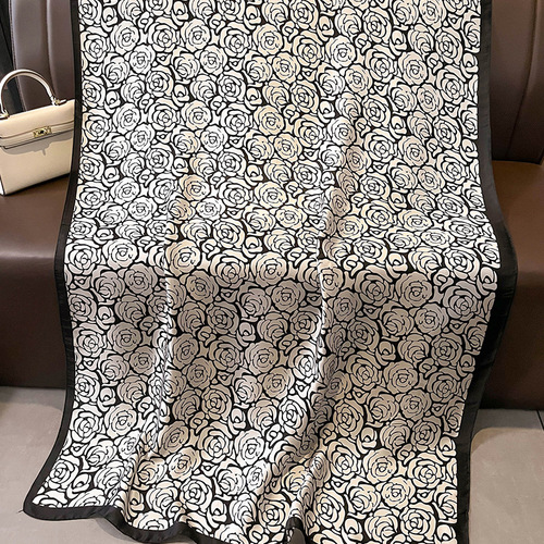 New Camellia Silk Scarf Women's Fashion Simulated Silk Warm Scarf Temperament Warm Warm Scarf Long Gauze Shawl