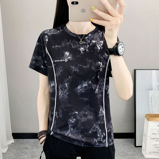 24D601 Stretch Printing Round Neck Short Sleeve Fashion Top Set New Quick-drying T-shirt Mountaineering Running