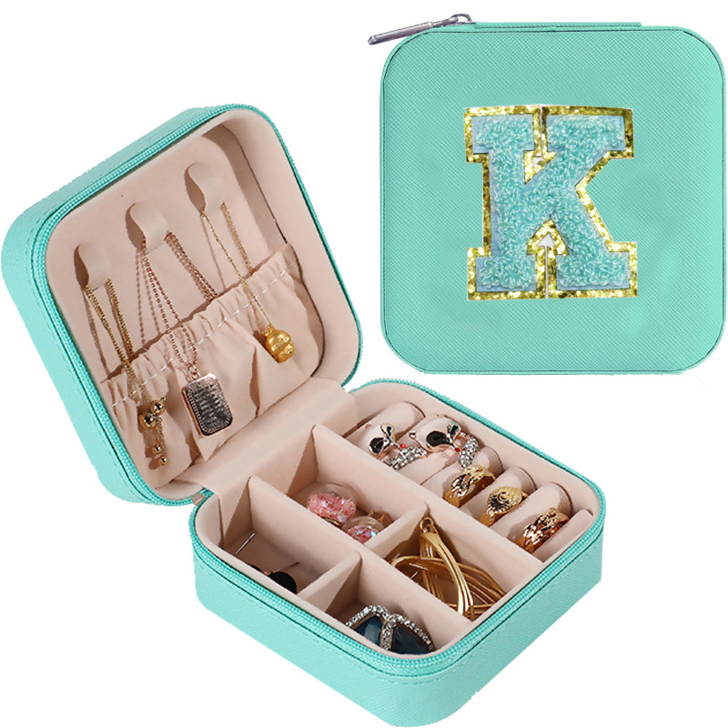 Cross-border de cuero Stud pendientes de gran capacidad de la joyería de la caja de la joyería del anillo caja de almacenamiento portátil