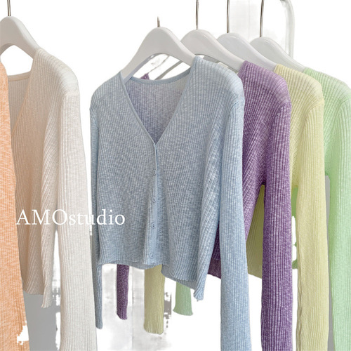 White Ice Silk Knit Sun Protection Cardigan Jacket for Women - Summer Thin Long Sleeve Overlay Short Sleeve Air Conditioner Shirt in Green