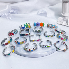 Ring for Women, Laughing Face Letter Drip Glaze, Elegant Minimalist Cold Wind Open Finger Ring, High-End Unique Accessory for Autumn/Winter Trend