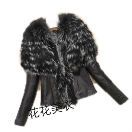 Europe and the United States large size New imitation raccoon fur PU leather women's imitation leather coat S-6XL plus fat