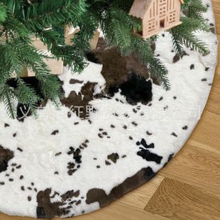 [Zhengye] Cross-Border New Product Christmas Tree Skirt Plush Printed Cow Pattern Tree Skirt Christmas Tree Decoration