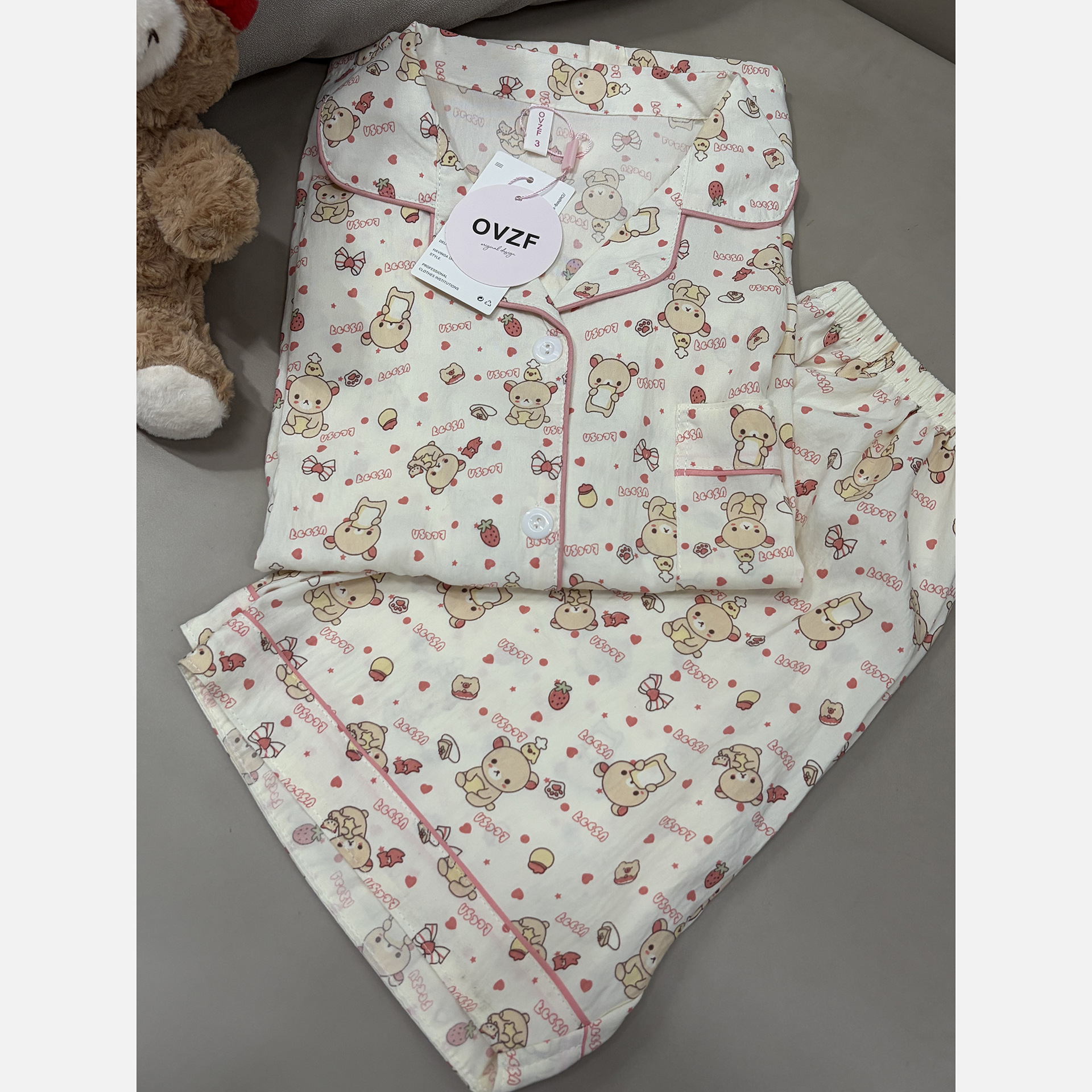 Nube de algodón pijama de oso impresión de mangas cortas pantalones cortos de dos piezas de verano nueva pareja de dormitorio de estudiantes ropa para el hogar
