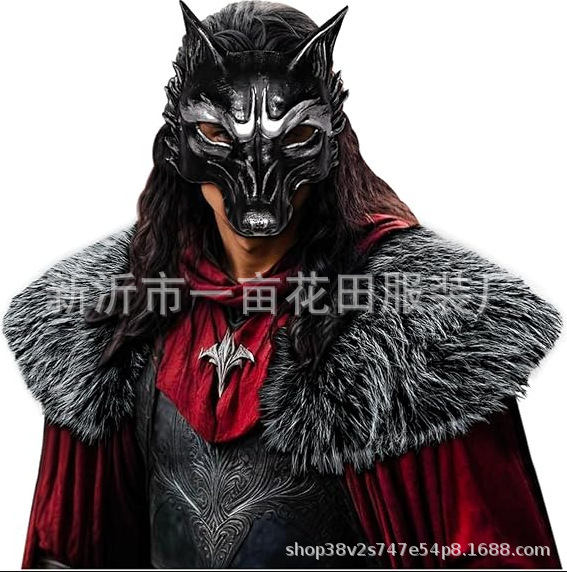 男性式バイキング毛襟マント中世戦士毛皮マントハロウィーンLARP冬コスプレ衣装|undefined