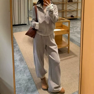 2026轻运动套装女秋冬新款宽松显瘦时尚休闲拉链外套阔腿裤两件套