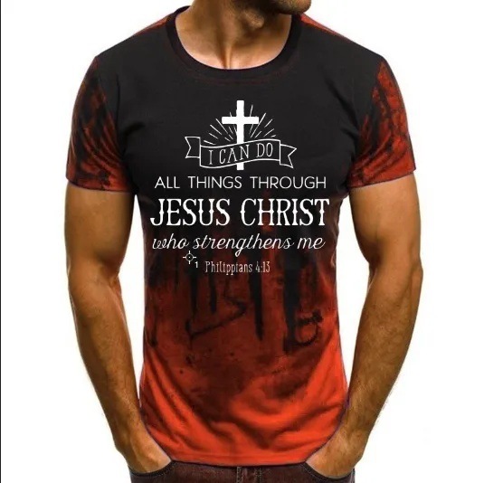 Pascua Jesús gradiente lema 3D impresión verano casual suelto cuello redondo manga corta hombro transpirable camiseta para hombre