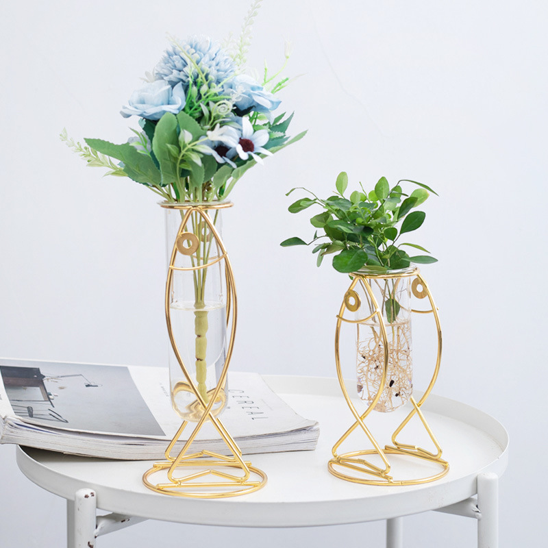Soporte de flores de hierro metálico, flores artificiales hidropónicas de vidrio, flores eternas, adornos decorativos suaves, florero, arte floral para mesa de comedor y sala de estar.