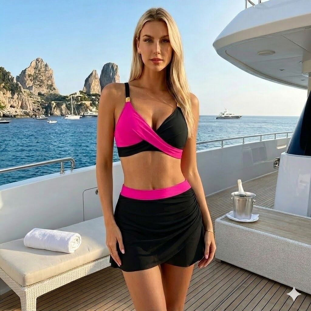 Bikini con Falda de Malla para Mujer de Poliéster Alta Elasticidad para Natación image 4