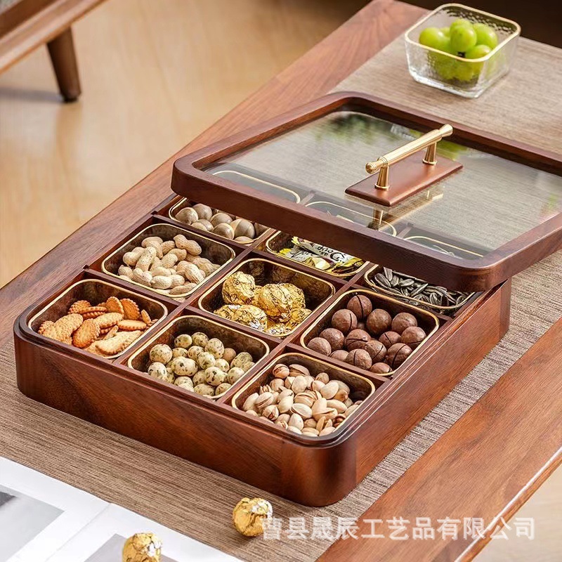 Nueva madera jiugongge caja de fruta seca hogar salón fruta merienda plato té postre tuerca