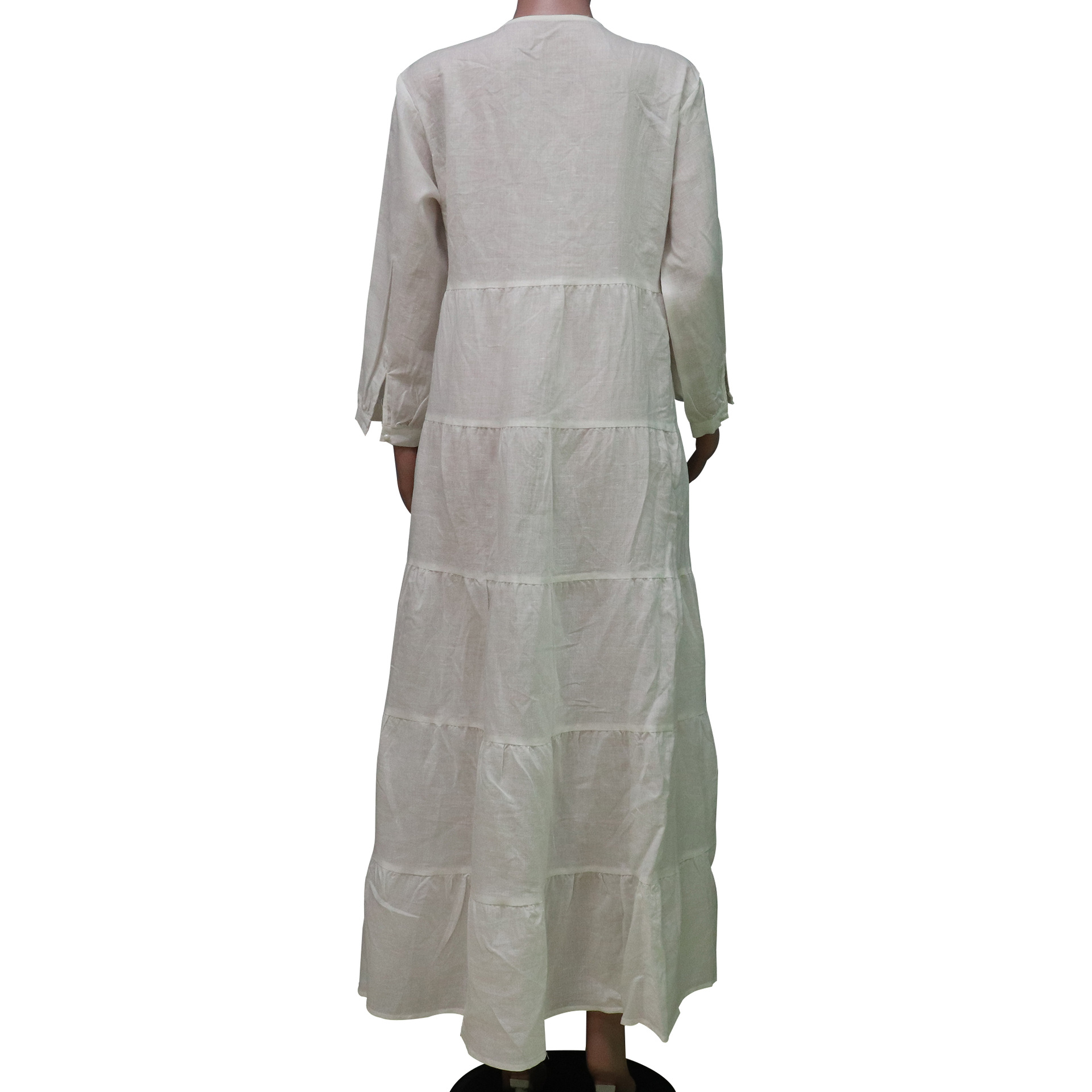Böhmisches V-ausschnitt Langarm Kleid Aus Baumwolle Und Leinen_voghion.com