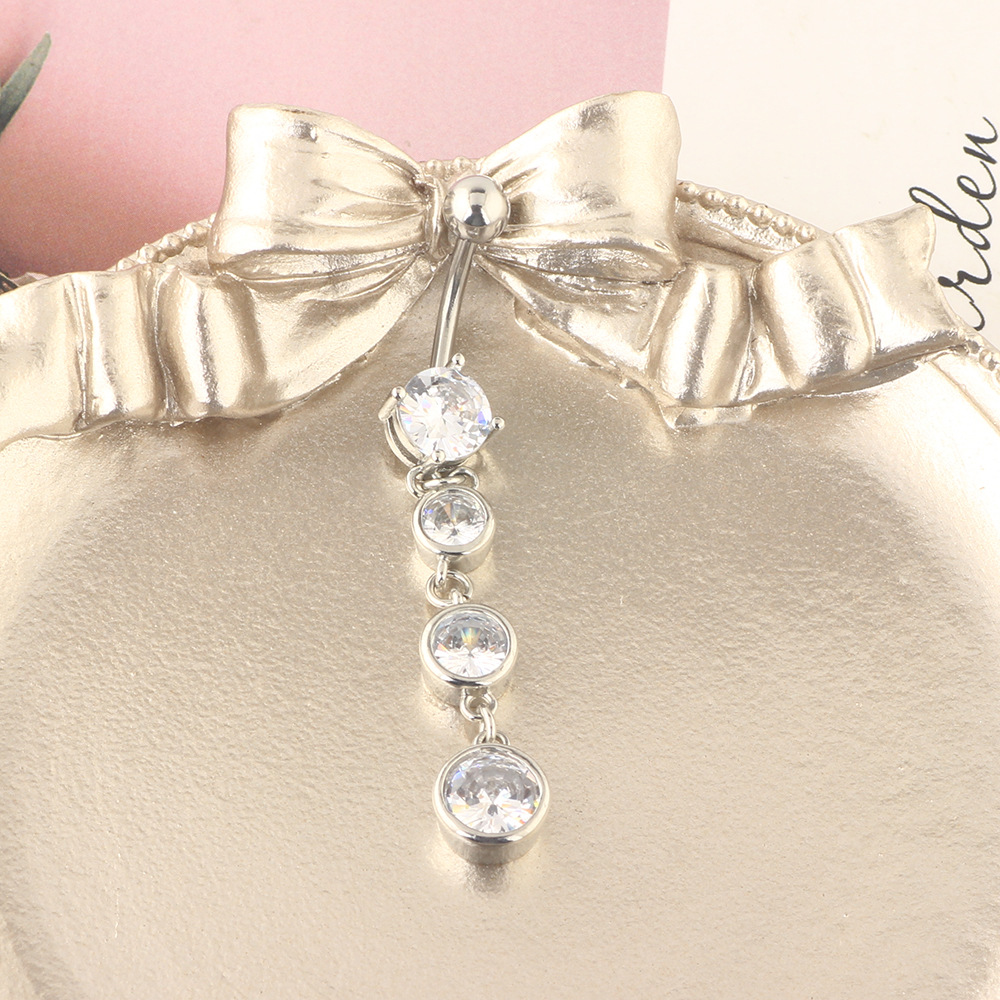 Elegant Floral Zircon Navel Ring Stainless Steel Belly Button Piercing Jewelry detail image 9