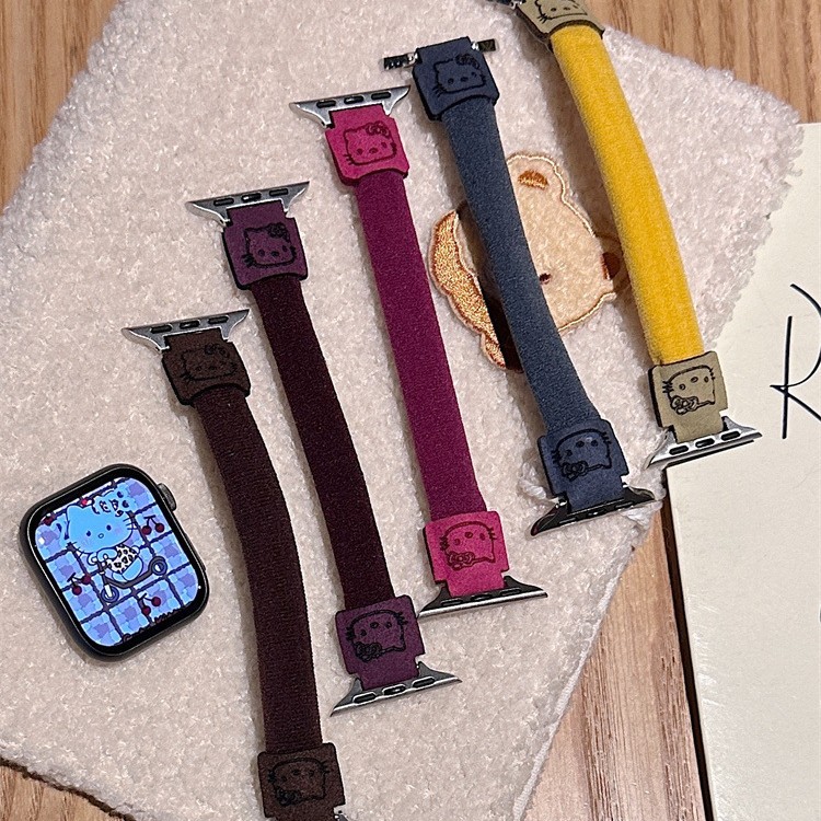 Cute KT Cat Hair Band Strap for Applewatch10 Elastic iwatch9SE Single Loop Kitty Hair Rope