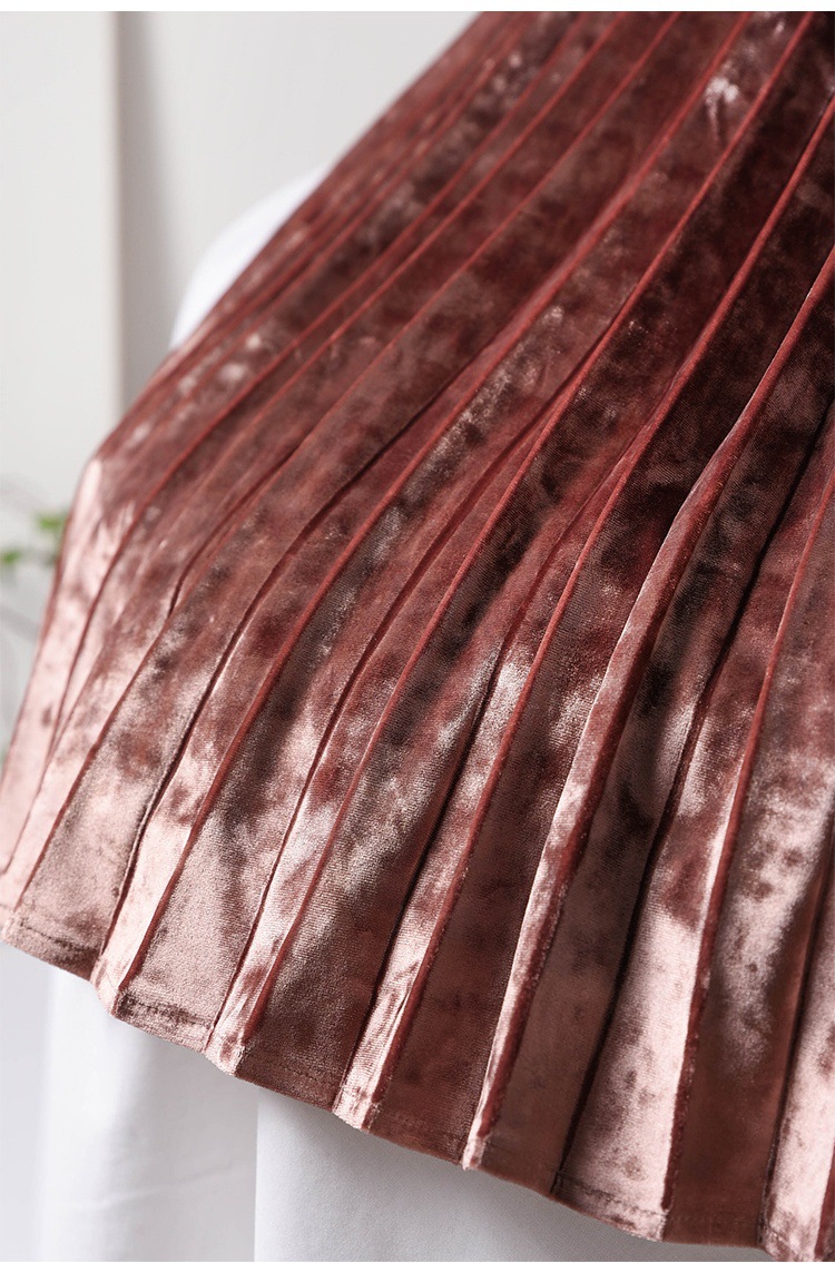 Abbigliamento donna gonna in velluto a rombi a cinque colori gonna a pieghe a fisarmonica lucida per donna lunghezza media autunno e inverno 2024_voghion.com