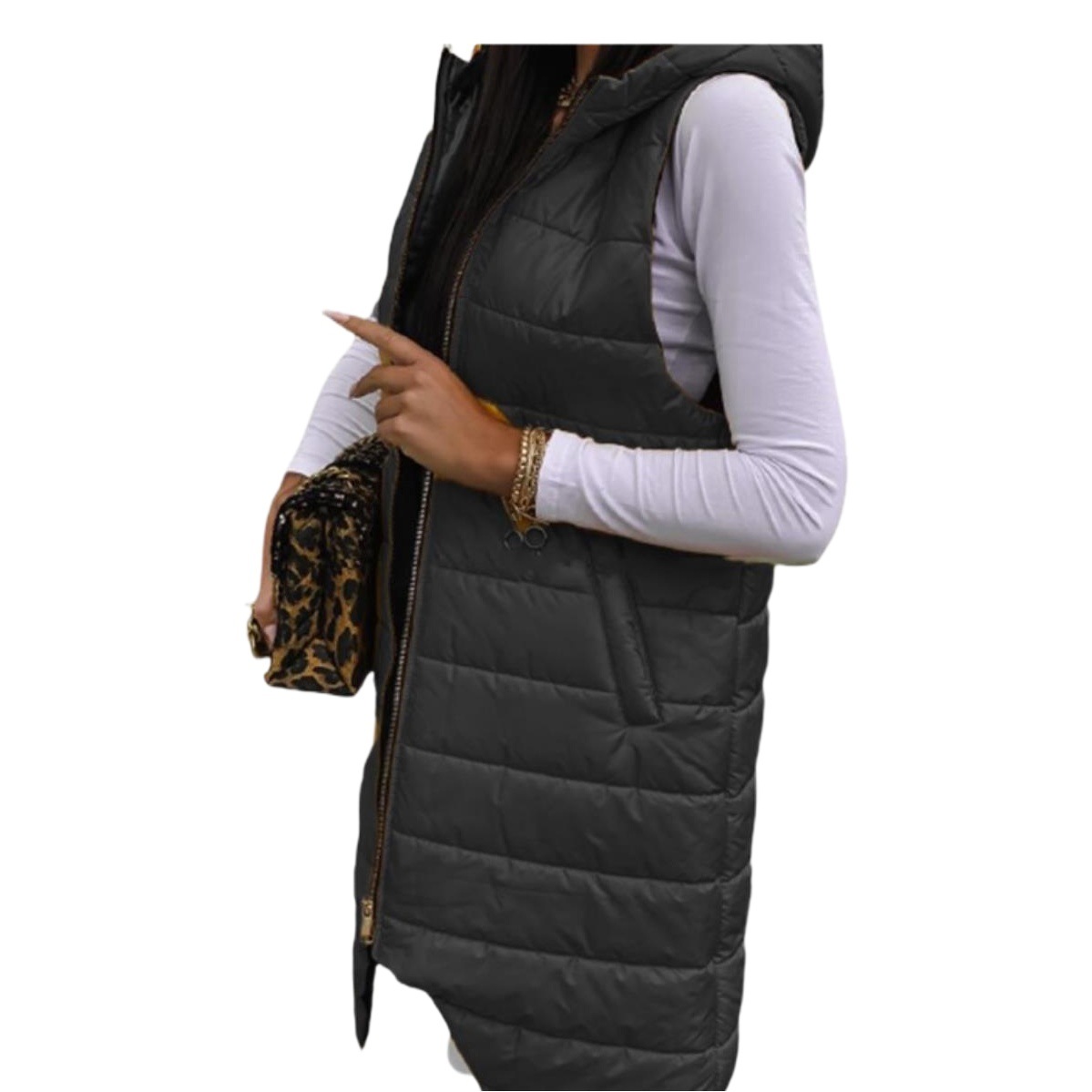 2021 deseo europeo y americano color sólido elegante Chaqueta de punto con capucha Chaleco de un solo pecho bolsillo sin mangas abrigo de longitud media