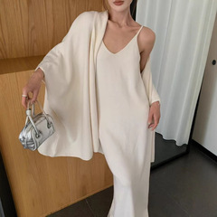 松弛感套装针织衫女宽松慵懒风气质披肩轻熟垂感背心连衣裙两件套