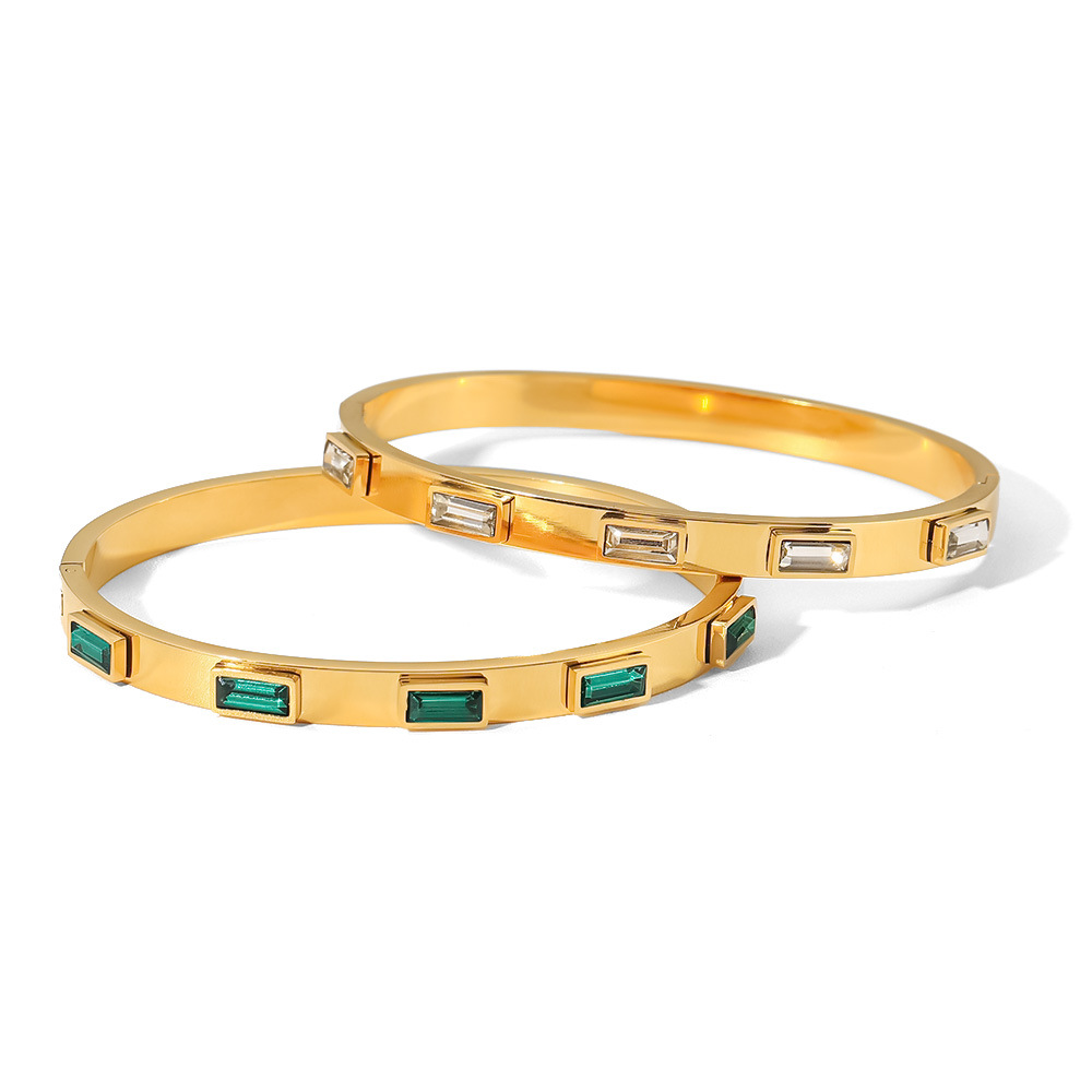 Vintage Style Square Stainless Steel Bracelets Plating Zircon Stainless Steel Bracelets