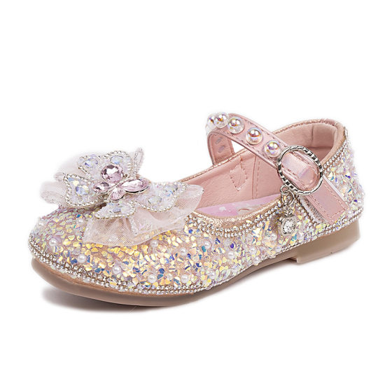 Girls' Princess Shoes 2025 Spring and Autumn New Aisha Crystal Shoes Children's Single Shoes Rhinestone Little Girl's Leather Shoes Baby Shoes