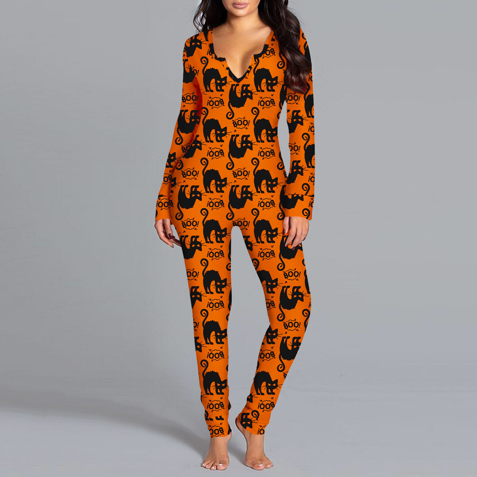 2023 cross-border popular Halloween cos jumpsuit European and American women's printed tights uniform jumpsuit home wear