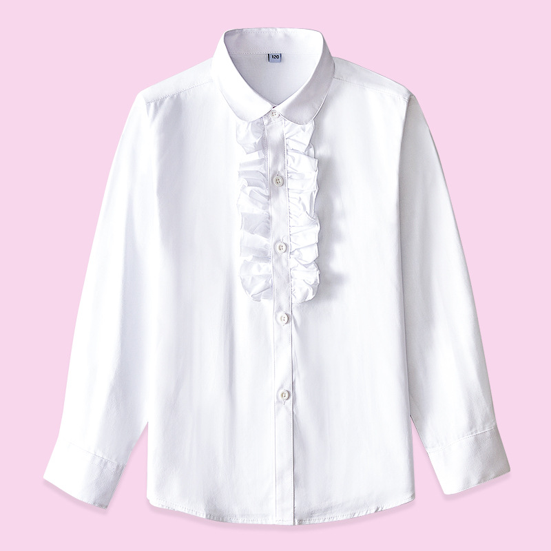Camisa blanca para niñas, algodón de manga larga, uniformes escolares de primavera y otoño para estudiantes de primaria