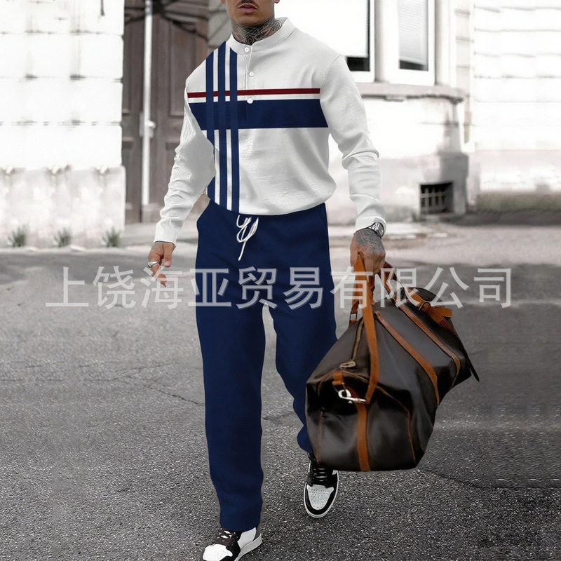 2025跨境新品欧美秋冬潮流款男士套装帅气时尚休闲运动男装一整套|undefined