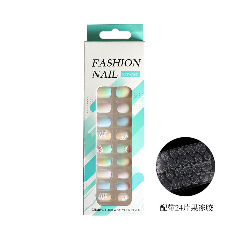 24 piezas de puntas de uñas postizas para adultos, estilo corto, uñas postizas en relieve, nuevas pegatinas de uñas, puntas de uñas tridimensionales