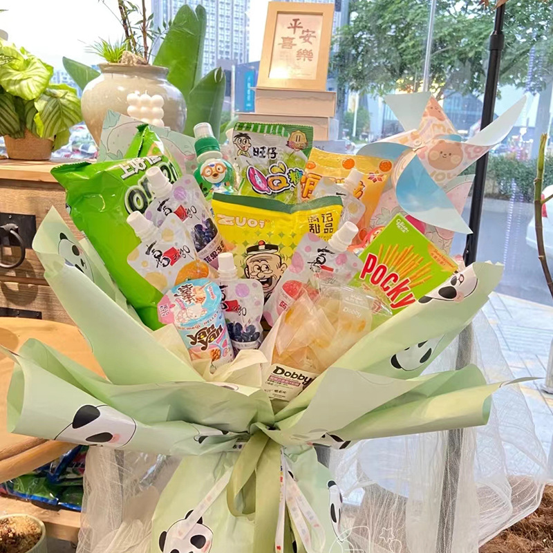 Huaxi oso de dibujos animados papel de embalaje de flores impermeable película de perla adorable oso bocadillos ramo de flores papel de embalaje florista