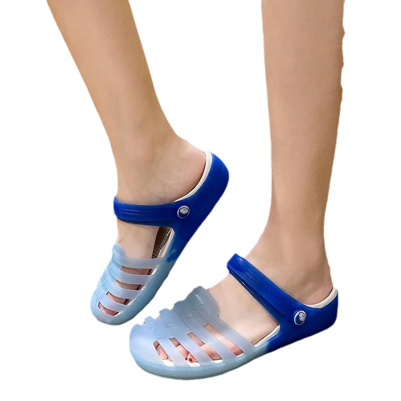 Jelly Shoes Women's 2024 Summer Sandals Hole Shoes Korean Style Nurse Small Fresh Clear Crystal Soft Sole Slides