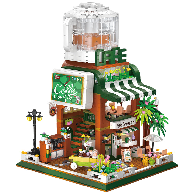Zhe gao 612001 café de autoservicio modelo bloques de construcción de montaje de juguetes educativos para hombres y mujeres regalo