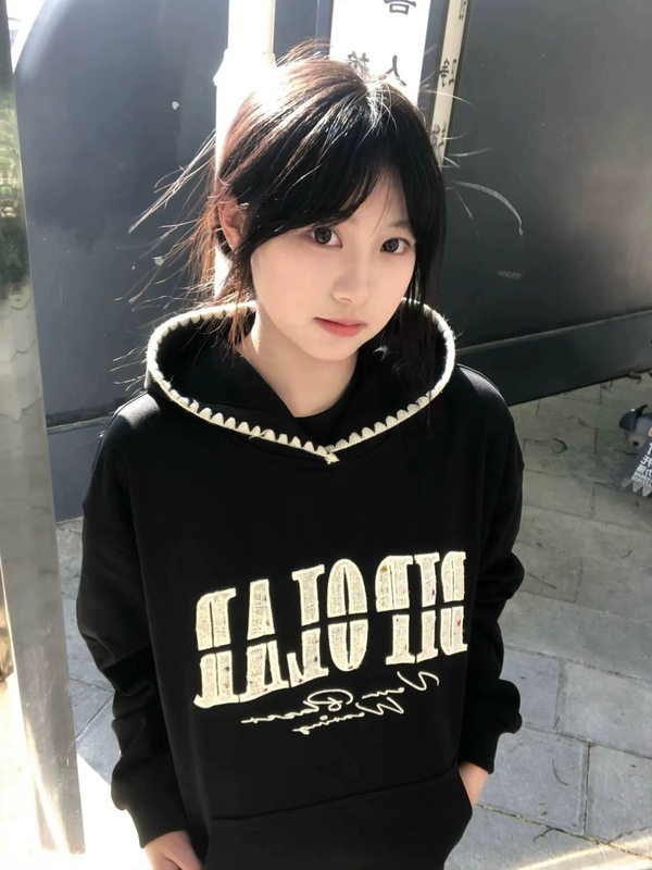 韩国学院风薄款oversize设计感小众帽衫外套女秋季潮牌连帽卫衣潮|undefined