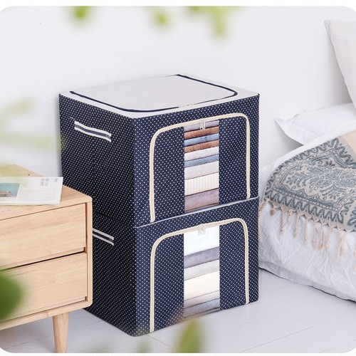 Clothing Storage Box Oxford Cloth Waterproof Steel Frame Transparent Folding Bunk Box Wardrobe Car Cover Blanket Storage Box Moving
