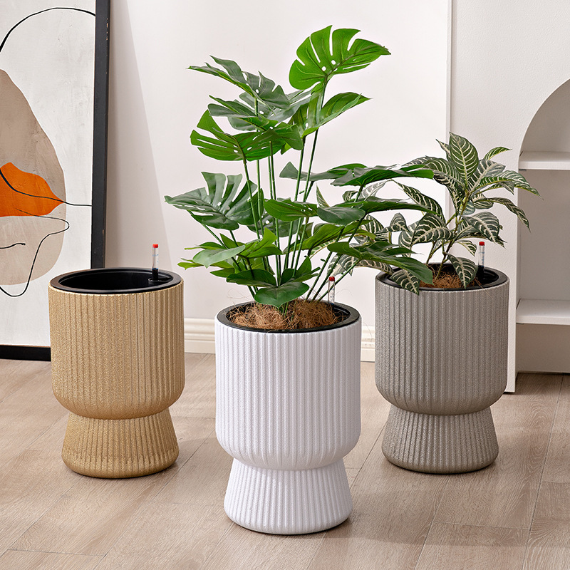 Maceta grande de resina estilo nórdico con auto-riego