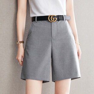 Gray Five-Quarter Pants for Women 202 Summer Thin Wide-Leg Mid-Pants Casual High-Waist Suit Shorts Loose Slimming Look Straight