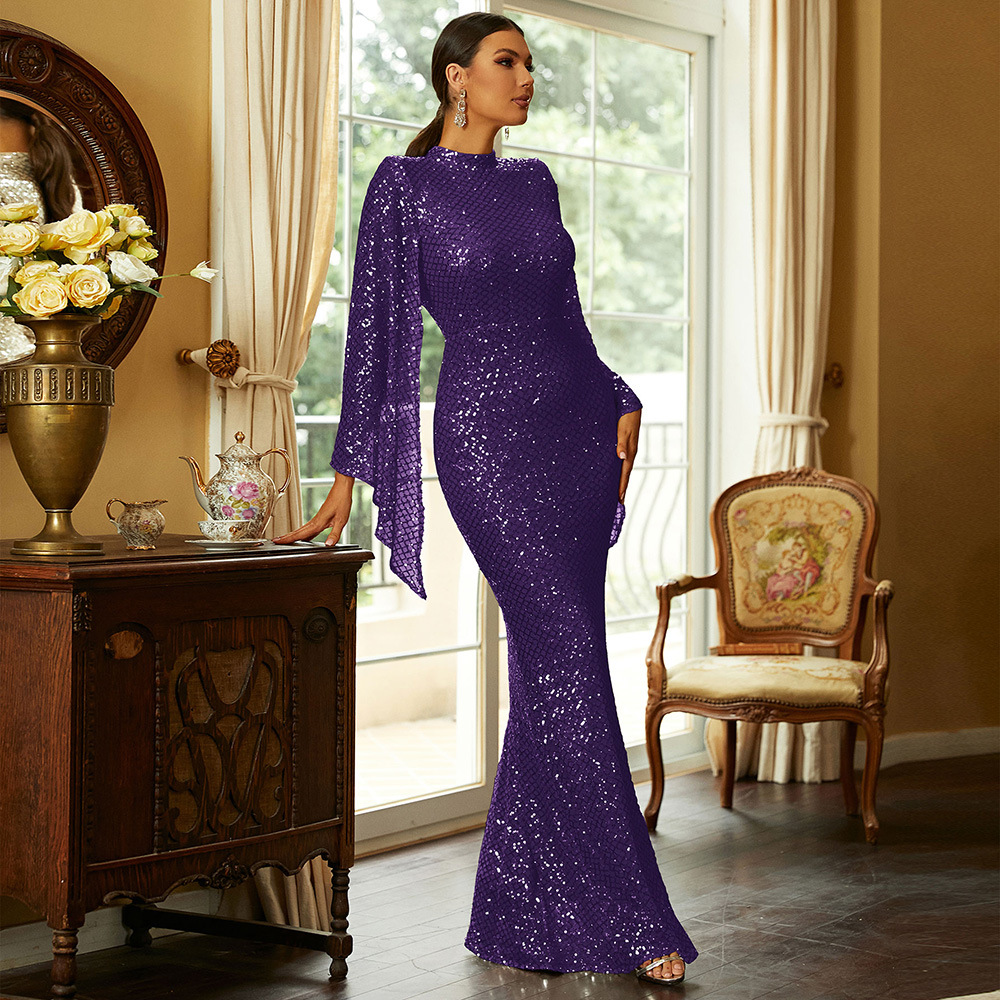 Long Sequinned Evening Dress For Prom And Banquet Women's Style_voghion.com