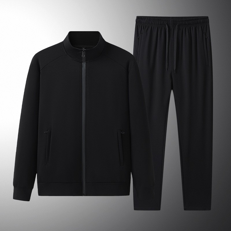 Cross-border hombre de cuello camiseta cardigan juego deportivo hombre primavera y otoño casual dos piezas de algodón suelto ropa de carrera grande