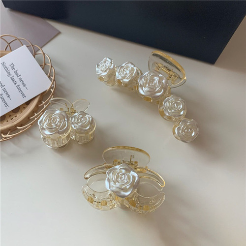 White Camellia Clip French Elegant Transparent Rose Flower Hair Clip Super Fairy Sweet Shark Clip