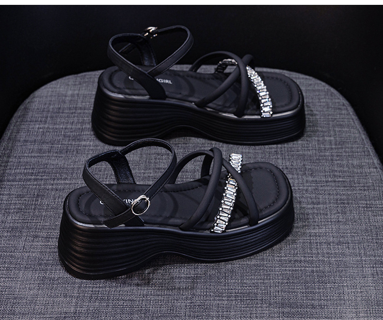 Sandal nữ đế dày đính đá mũi hở quai khóa cài phong cách tiên nữ — M2901 màu đen, M2901 màu be, M2901 màu bạc chi tiết 15